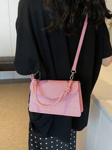 新款复古迷你方形包，独特设计休闲手提包，女士单肩包 - 粉色 - 查看 7