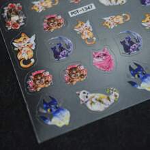 1 件可爱猫咪美甲贴纸，自粘塑料指甲装饰，可爱猫咪和精致花卉设计，5D 浮雕 DIY 美甲工具，闪亮表面，不对称形状，女性节日的完美礼物