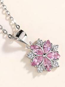 纯银项链女锁骨链粉色樱花吊坠日韩简约百搭个性配饰生日礼物