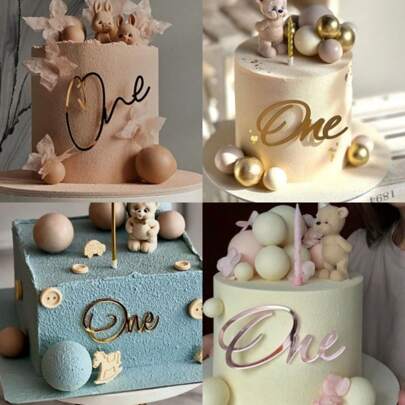 Baby "One" Acrylic Happy Birthday Cake Toppers Gold Baby 1st Birthday Cake Topper For Kids Birthday Party Cake Decorations