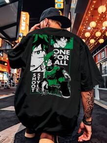 Shirt Oversized T-Shirt Streetwear Boku Hero Izuku Midoriya One For All Statistical Amplification Anime Series REF 7136 FLUXOGEEK - 黑色 - 查看 1