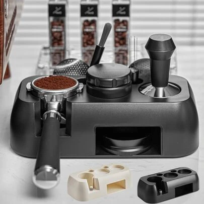 Estación de apisonamiento de espresso, estación de apisonamiento multifuncional, estación de apisonamiento antideslizante, estación de espresso apta para almacenamiento de tamperes de 51-58 mm, distribuidor, portafiltros, soporte de tamperes de ABS, soporte de portafiltros de café