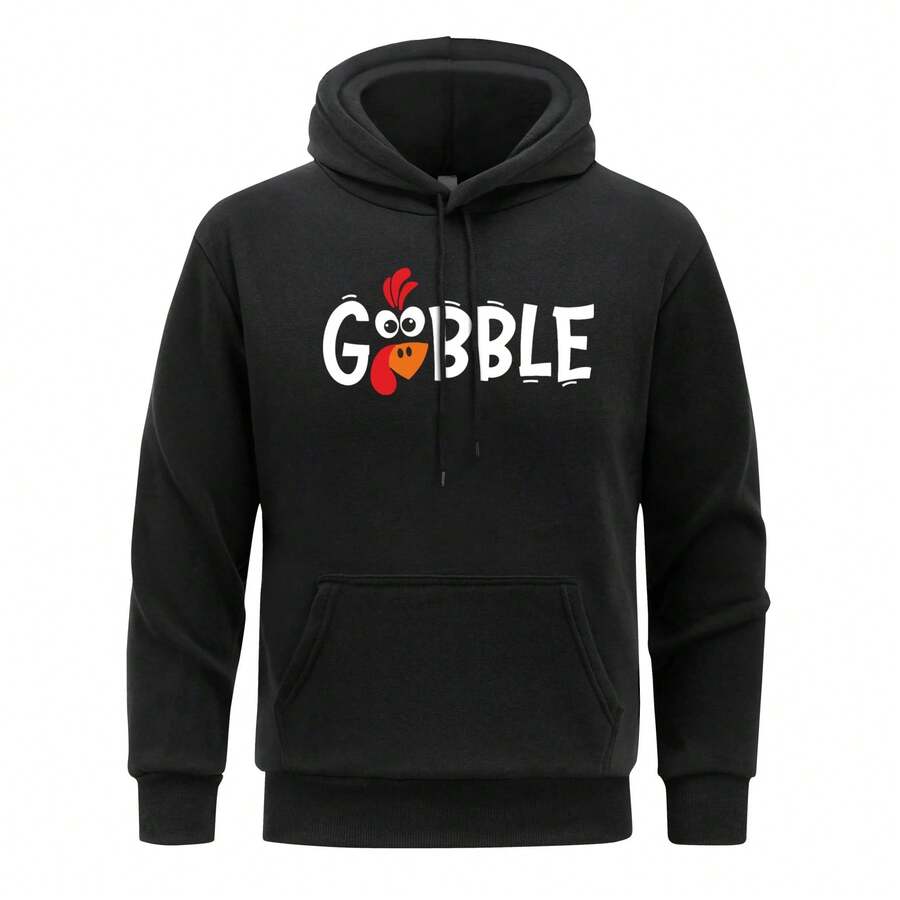 Gabble Hoodies Man Cartoon Rooster Hooded Fleece Fur-Liner Men Hoodie Casual Spring Autumn Clothing - Black - View 1