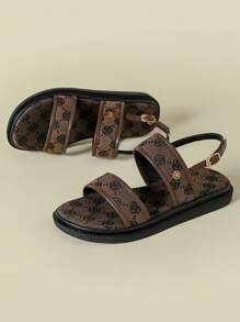 女士厚底绑带凉鞋,波西米亚碎花设计,露趾,舒适厚底,坡跟,适合海滩、夏季、春秋季穿着,可搭配连衣裙,休闲百搭,尺码41-43。 - 咖啡棕 - 查看 3