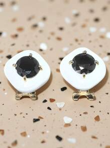 1 Pair French Style Square Zirconia Inlaid Earrings For Women