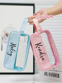 Personalized Transparent Splicing PU Cosmetic Bag, Customized Cosmetic Storage Bag/Personalized Cosmetic Bag With Letters/Personalized Cosmetic Bag/Waterproof Travel Cosmetic Bag, Travel Essential, Toiletry Bag, Summer Beach Essential, Beach Bag - Multicolor - View 1