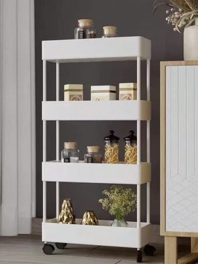 4Niveles Estantes de Almacenamiento Multifuncional con Ruedas, Carro de Servicio con asa, para Oficina, salón, Cocina, Negro y Rosa y Blanca,Carritos Organizadores para Máximo Almacenamiento Cocina, Organizador Cocina Eficiente, Carrito Práctico para la Cocina y Más – Organizador para Cocina Versáti