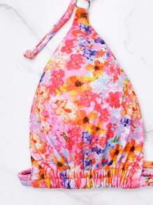 2025 New Sexy Bikini Set, Reversible Graphic Tie Strap High Waist Women 2 Pieces Swimwear - Pink Flower - View 5