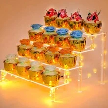 Suport de afișare acrilic cu 4 niveluri, 40 cm, suport de vitrină durabil, potrivit pentru pahare de hârtie, brioșe, parfumuri, păpuși și depozitare în cutii transparente - Multicolor - Vizualizare 3