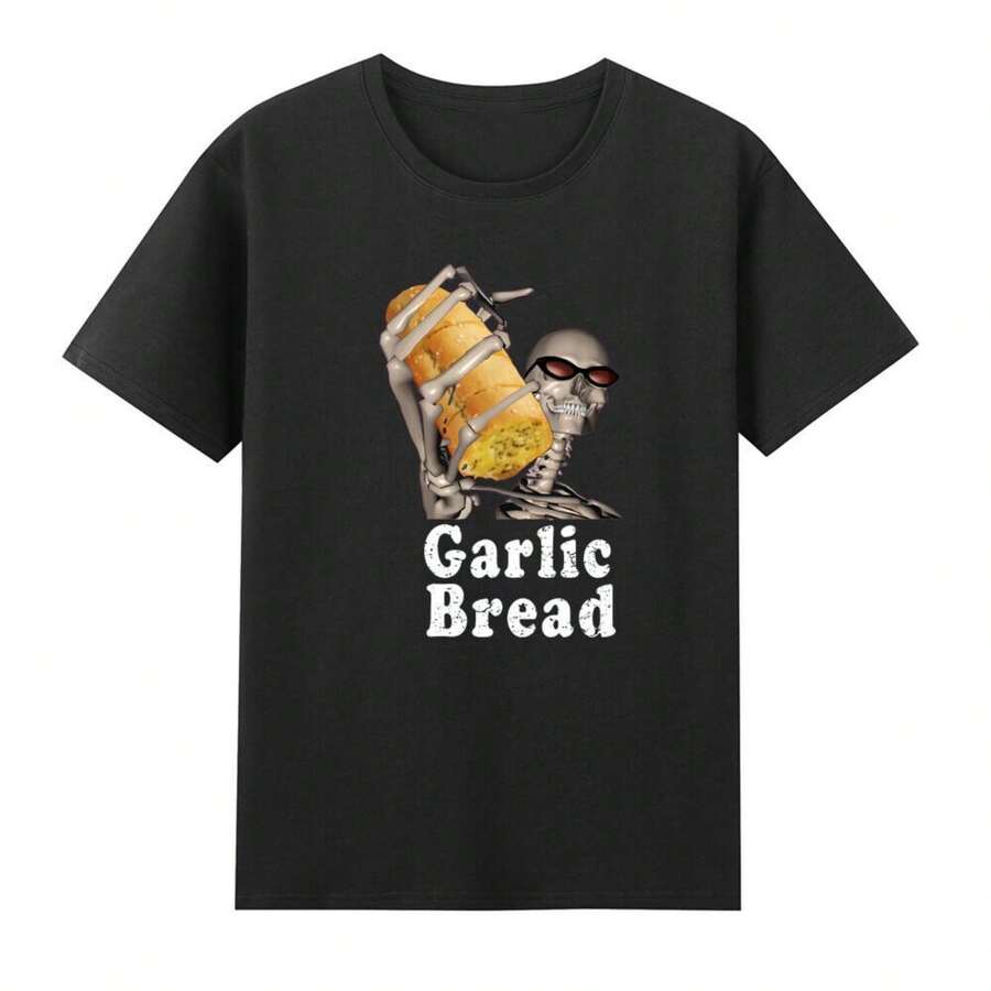 Garlic Bread Skeleton Funny Skull Hold Bread Pattern Quote Vintage ' T-Shirt - màu đen - Xem 1