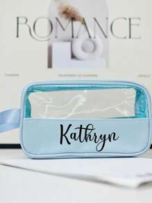 Personalized Transparent Splicing PU Cosmetic Bag, Customized Cosmetic Storage Bag/Personalized Cosmetic Bag With Letters/Personalized Cosmetic Bag/Waterproof Travel Cosmetic Bag, Travel Essential, Toiletry Bag, Summer Beach Essential, Beach Bag - Multicolor - View 2