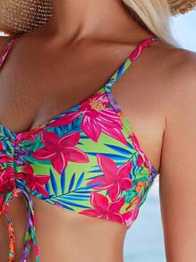 Full Print String Bikini With Beach Cover Up Kimono 3-Pieces Geometric Print Bikini Sets, V Neck Boxer Short Bottom With Cover Shirt Long Sleeves Swimsuit, Women's Swimwear & Clothing Valentine's Day - Đỏ - Xem 3
