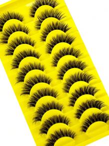 10 Pairs False Eyelashes Clear Band Russian Strip Lashes D Curl Wispy Natural Look 16mm Curly Faux Mink Lashes Like Eyelash Extension Fluffy Transparent Band Cat Eye Look Fake Tail Elongated Eyelashes Pack Strip Lashes, Lashes, Eyelashes, Fake Lashes - Black - View 4