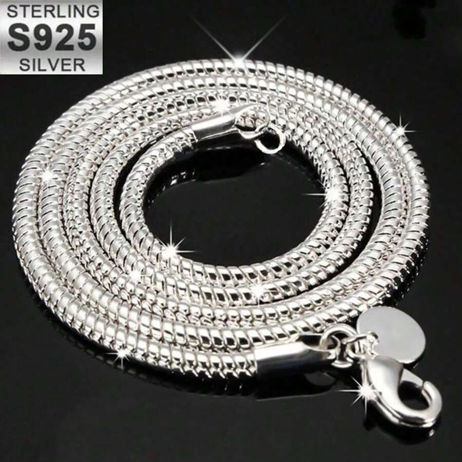 朋克风 1 件装 925 镀银 3 毫米蛇骨链项链 时尚男女婚礼派对礼物珠宝配饰 - 銀色 - 查看 1