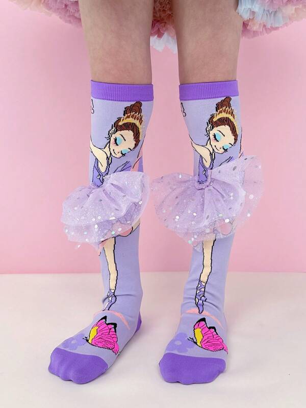 A Pair Of Lovely Ballet Girls, Skirt Accessories, Suitable For Kids Knee-High Socks, Suitable For Daily Summer Campus Wear And Party Use