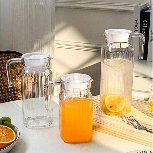 1 pieza Jarra de acrílico transparente con tapa, jarra para agua, jugo frío, bebidas caseras, sangría, limonada, con asa antideslizante, para bar y hogar