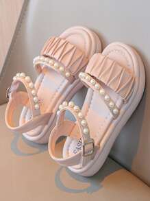 1 Pair Girls' Comfortable Princess Party Lace Bow Decor Flat Lace-Up Open Toe Sandals, Suitable For Summer - Pink - View 5