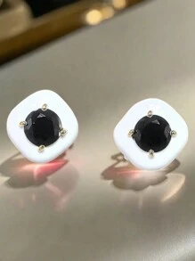 1 Pair French Style Square Zirconia Inlaid Earrings For Women