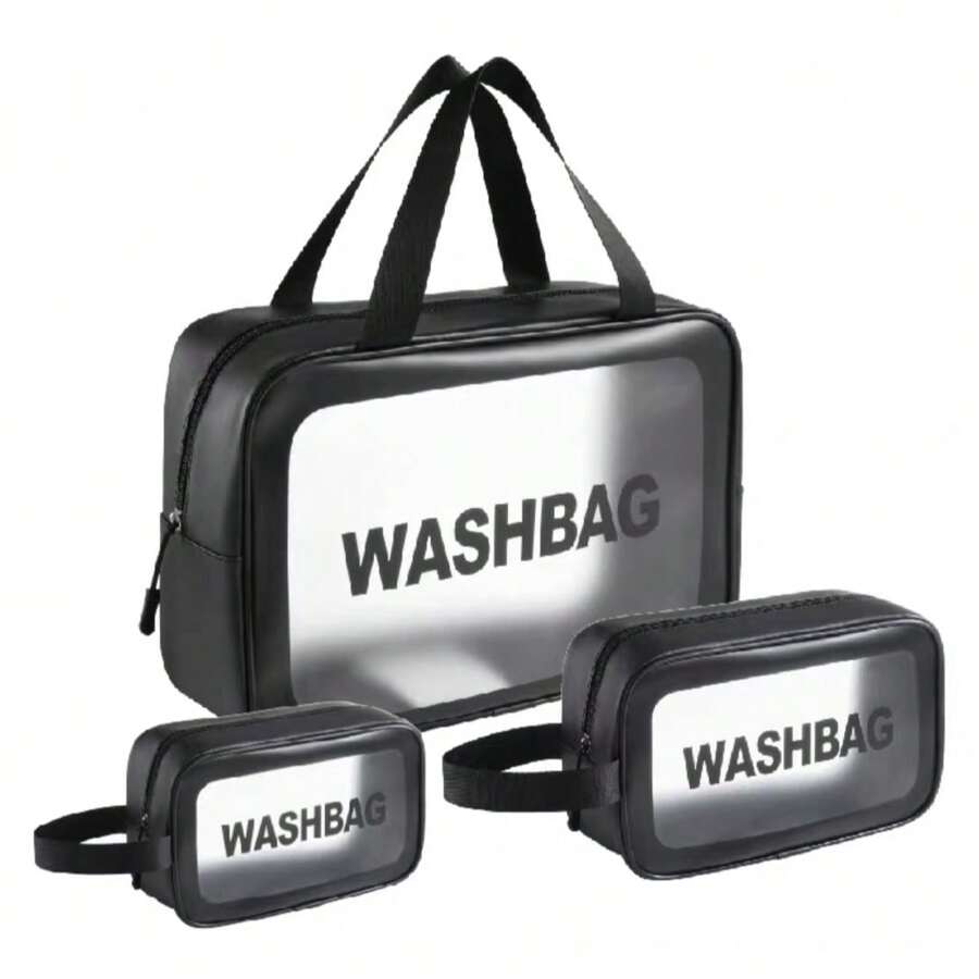 Kit 3 Transparent Makeup Bag Waterproof WashBag 332 - Black - View 1