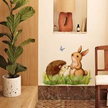 卡通动物小熊树枝蜂蜜墙贴客厅卧室儿童房幼儿园自粘英文熊蜜罐花蜜蜂托儿所房间墙壁装饰贴画兔子刺猬蝴蝶 - 彩色 - 查看 12
