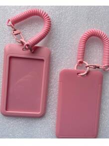 1pc Solid Color Card Holder, Macaroon Style Plastic Sliding Cover, Spring Keychain Card Pouch For Campus ID, Business Cards, Credit Cards, Bank Cards, Suitable For Students And Gifting,School Supplies,Back To School - Multicolor - View 4