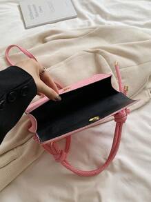 新款复古迷你方形包，独特设计休闲手提包，女士单肩包 - 粉色 - 查看 8
