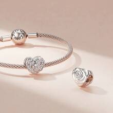 bamoer 1 件 925 纯银精致玫瑰锆石吊坠花朵吊坠适合原创手链精美情人节珠宝 DIY 制作 - 銀色 - 查看 7