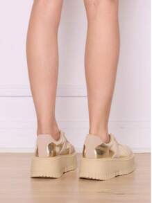 女士休闲鞋，简约时尚，适合日常穿着 - 金色 - 查看 3