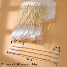 宠物耳朵清洁器50支14CM清洁棉签棒用于耳朵头部清洁一次性竹柄单头清洁棉签