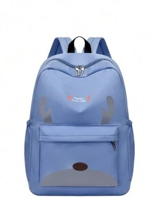 Mochila minimalista estampada para niñas, mochila de día versátil para viajes - Azul - Ver 2