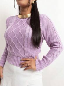 Closet Malhas Cropped Knit Long Sleeve Blouse With Braids | Winter Knit Blouse Women's Fashion  2025 - 淡紫色襯衫 - 查看 2