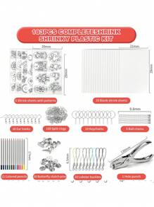 5 件/12 件/140 件//165 件/170 件/183 件 Shrinky Dink 钥匙扣套件、创意钥匙扣、DIY 钥匙扣、Shrinky Dink 套件（含 Shrinky Dink 片）、耳钩、珠链、玉米纽扣、空白 Shrink Dink 纸、龙虾扣、打孔器、彩色铅、开口环和钥匙扣，适用于工艺品珠宝制作 DIY - 彩色 - 查看 7