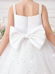 Vestido de fiesta de princesa de tul sin mangas con brillo y moño para niñas pequeñas, apropiado para cumpleaños, fiestas, bodas, actuaciones escolares y celebraciones festivas