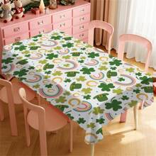 1 Piece Rectangle Waterproof Table Cloth With Four-Leaf Clover Print, Wipe-Clean Reusable Tablecloth Suitable For Outdoor Tables, Picnics, Camping, Dining Tables, Coffee Tables, Desks And Vanity - Ideal For Parties And Holidays
