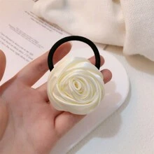 4pcs Elegant Rose Satin Hair Scrunchies, Minimalist Charming Sweet Vintage High-End Floral Print Ponytail Holders, Suitable For Daily Commute, Party, Outfit Matching, Bohemian, Polyester Fiber,Hair Accessories,Hair Elastics,Hair Ties,Hair Rope