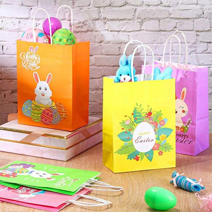 8pcs/Set Easter Bunny Easter Egg Party Paper Handheld Packaging Bag Candy Bag Gift Bag