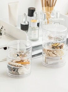 1pc Multi-Layer Rotating Storage Box, Jewelry Box, Desktop Organizer, Suitable For Organizing Earrings, Bracelets, Necklaces, Rings, Watches, Accessories, Hairpieces, Lipsticks And Cosmetics On Bedroom Vanity. Can Also Be Used As Product Display Box And Rack.