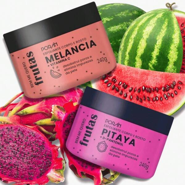 Kit 2 Unidades Esfoliantes Pitaya + Melancia Corpo e Rosto Porán - Envio Imediato