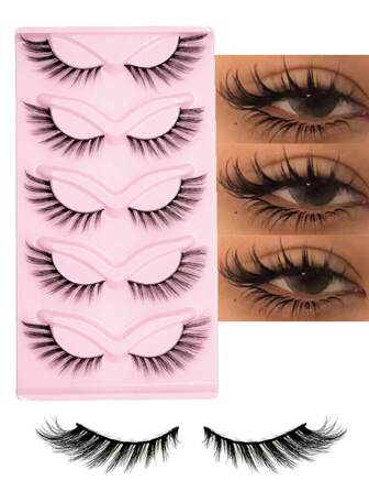 5 pares de nuevas pestañas de gato de visón 3D con rizo, naturales y realistas con extremos desordenados que alargan y engrosecen las pestañas falsas suaves