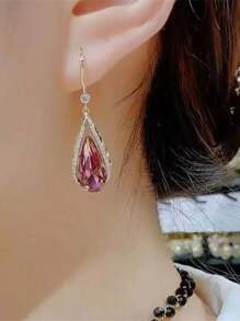 1 对时尚优雅蓝水晶耳环带耳钩，欧美经典风格，百搭 2025 新品 - 彩色 - 查看 5