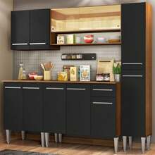 Cocina Integral Completa Modular Madesa Emilly Sky Con Encimera Color Marrón/negro - Marrón y negro - Ver 1