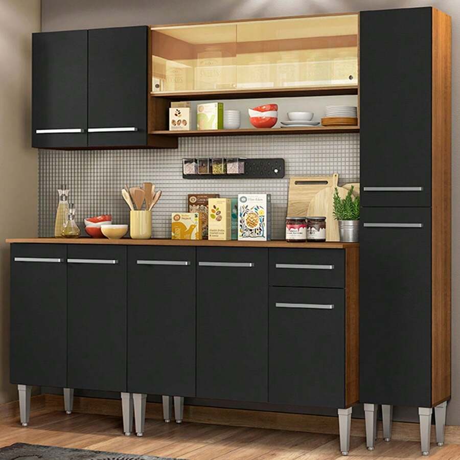 Cocina Integral Completa Modular Madesa Emilly Sky Con Encimera Color Marrón/negro - Marrón y negro - Ver 1