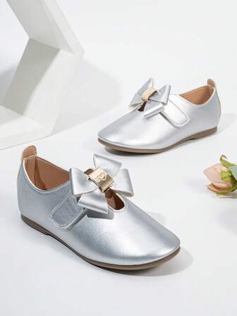 Gold Bow Knot Girls' Wave Design Comfy Breathable Non-Slip Flat Shoes