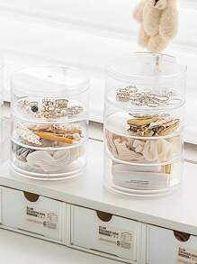1pc Multi-Layer Rotating Storage Box, Jewelry Box, Desktop Organizer, Suitable For Organizing Earrings, Bracelets, Necklaces, Rings, Watches, Accessories, Hairpieces, Lipsticks And Cosmetics On Bedroom Vanity. Can Also Be Used As Product Display Box And Rack.