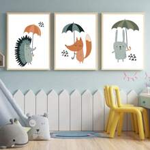 6 件彩虹月亮太阳墙壁艺术海报刺猬兔子狐狸儿童房印刷品北欧帆布画墙壁画婴儿儿童房装饰，无框 - C - 查看 4