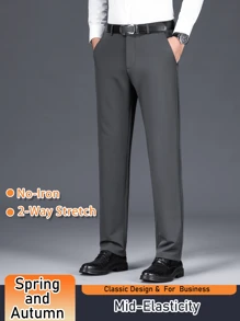 Men's Solid Color Dress Pants, Classic Design Slightly Stretch Formal Dress Pants For Business Occasions, Spring And Fall - Grey - View 10