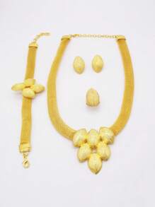 Parure de bijoux de couleur or, cadeaux de mariage africains, bijoux pour fête de mariage. Ensemble bracelet, collier, boucles d'oreilles et bague pour femmes