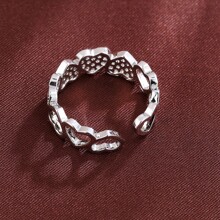 1 pieza Anillo de cobre con circonita cúbica, anillo delicado de tamaño ajustable, regalo para novia o esposa