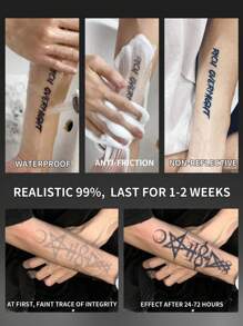 1Pc Gothic Geometric Temporary Tattoos Waterproof Sweatproof Last For 1-2 Weeks Realistic Herbal Juice Anti-Friction Non-Reflective Faux Black Fake Tattoos For Woman And Men Tattoo Stickers For Arm, Chest, Leg, Abdomen, Waist Modernist Body Art,Sketch Style - Black - View 4