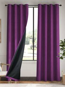 1pc Linen Coated Light Blocking, Noise Reducing Curtain, Decorative Curtain For Bedroom, Living Room, Home Decoration, All Season Use - Purple - View 9